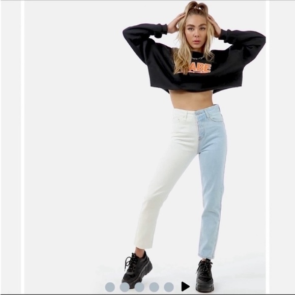 Stevens Color Block Jeans | MOM button fly  Raw Hem High Rise - Picture 14 of 14